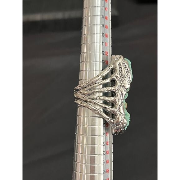 Boho Statement Ring Turquoise Style Inlay Silver Tone Filigree Size 8 - Picture 4 of 8